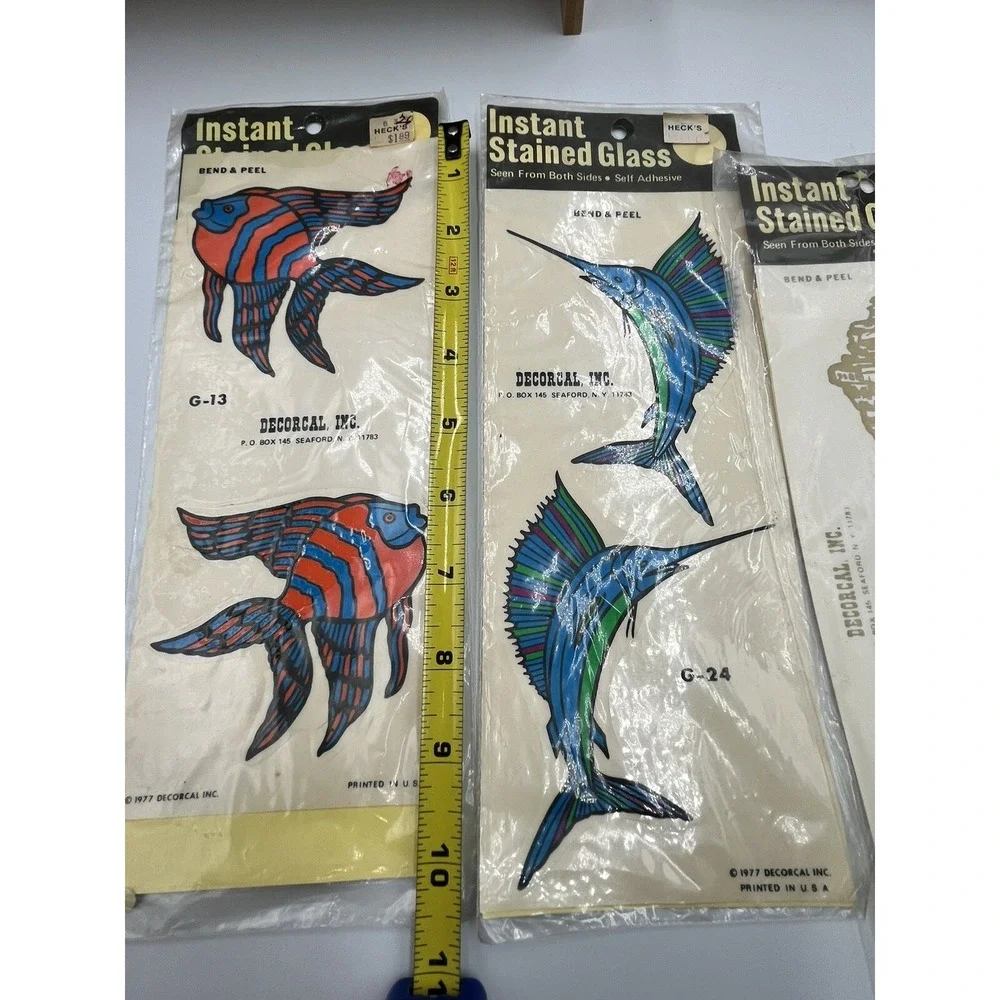 Vintage Window Clings Decals‎ Stain Glass 1977/Fish,butterflies,shells